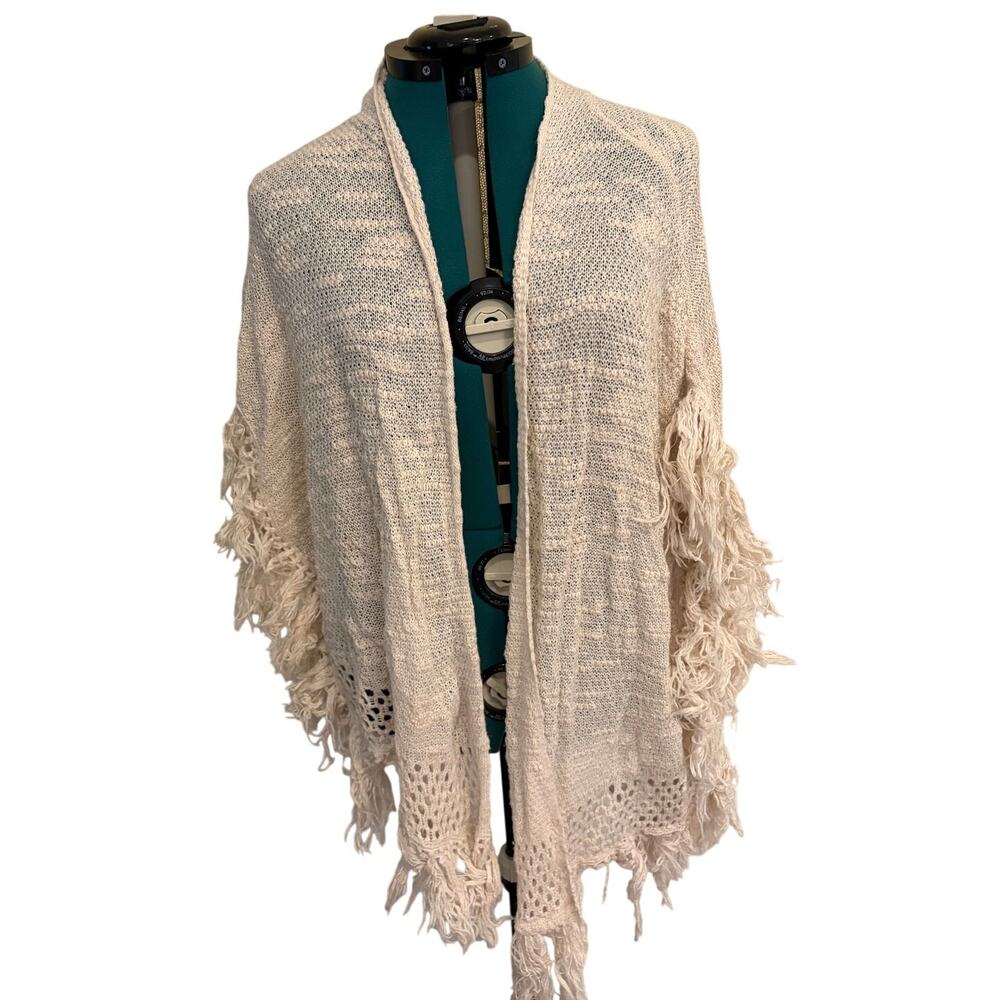 Torrid Light Beige Knit Fringe Cardigan Sweater Open Front Size 3 Cotton Blend